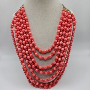 VINTAGE Premier Designs Coral Faceted Plastic Beaded 7 Strand Statement Necklace